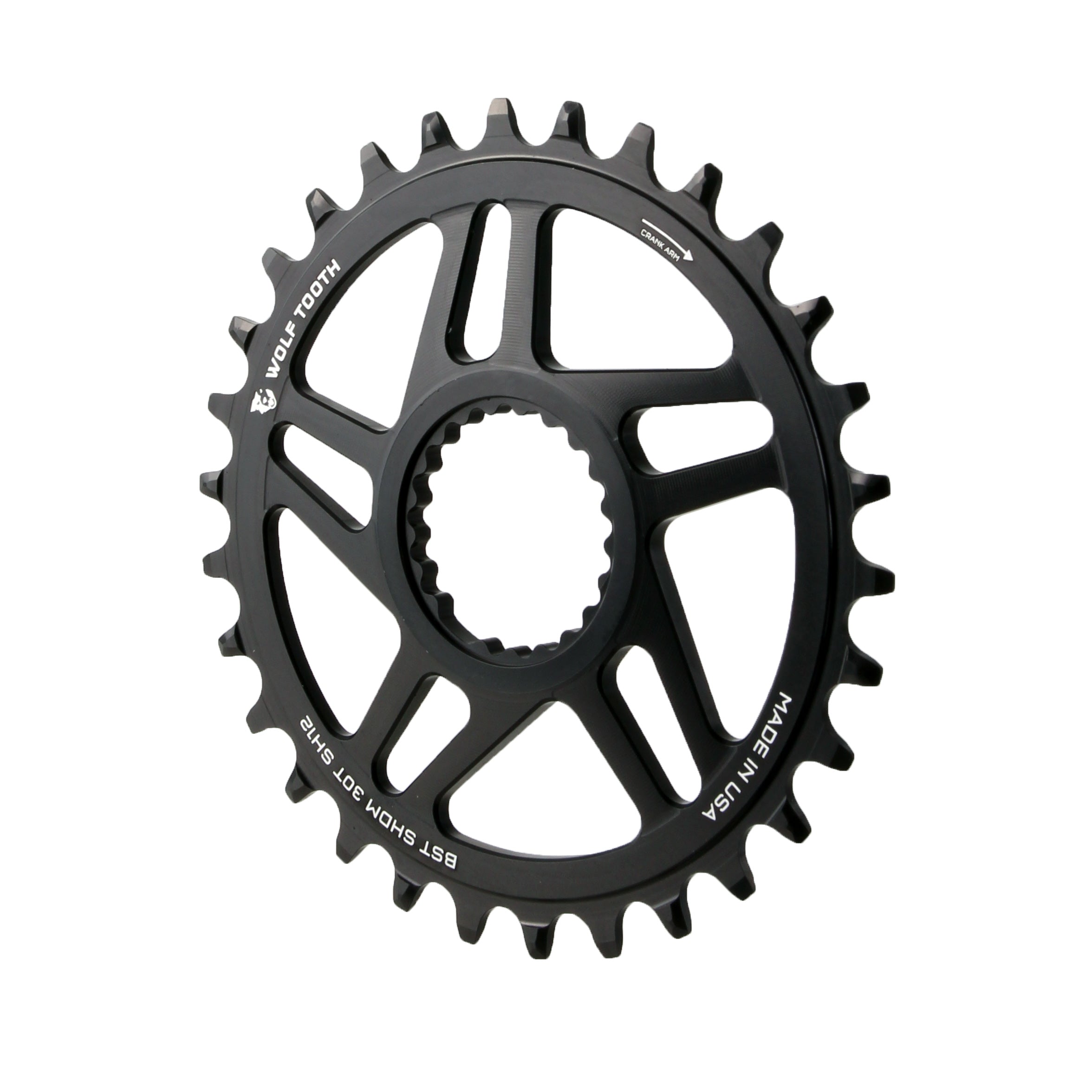 Wolf Tooth Direct Mount Chainring - 30t Shimano DM For Boost Cranks 3mm Offset Drop-Stop ST Requires 12-Speed HG+ Chain BLK